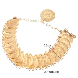 Luxury Gold Plated Ottoman Turkish Totem Chain Bracelet Coin Cuff Bangles for Bridal Ethnic Women's Jewelry Bijoux