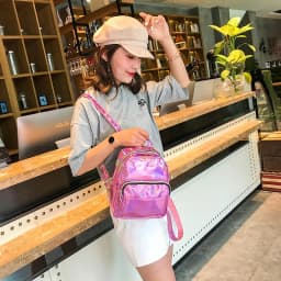 2025 Fashion Laser Backpack Preppy Style School Shiny Laser PU Leather Women Girls Bag Silver Waterproof Holographic Backpack