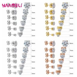 925 Sterling Silver Stud Earring Cubic Zircon Rhinestone Claw Setting Jewelry for Man Woman 3/4/5/6/7/8MM Mix Size 6 Pairs