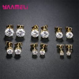 925 Sterling Silver Stud Earring Cubic Zircon Rhinestone Claw Setting Jewelry for Man Woman 3/4/5/6/7/8MM Mix Size 6 Pairs