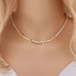 Letter Micro Pave Cubic Zircon Tennis Chain Love Necklaces for Women Crystal Gold Chokers Statement Jewelry