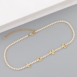Letter Micro Pave Cubic Zircon Tennis Chain Love Necklaces for Women Crystal Gold Chokers Statement Jewelry