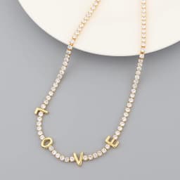 Letter Micro Pave Cubic Zircon Tennis Chain Love Necklaces for Women Crystal Gold Chokers Statement Jewelry