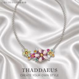 Necklace Flowers Colourful Stones Brand New Link Chain Fine Jewelry Europe 925 Stering Silver Romantic Gift For Women