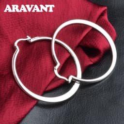 ARAVANT 925 Silver 55MM Flat Hoop Earring For Women Fashion Jewelry Gift