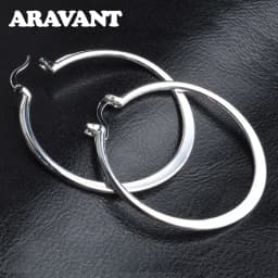 ARAVANT 925 Silver 55MM Flat Hoop Earring For Women Fashion Jewelry Gift