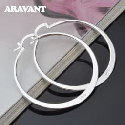 ARAVANT 925 Silver 55MM Flat Hoop Earring For Women Fashion Jewelry Gift