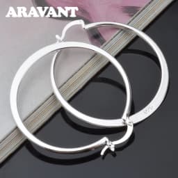 ARAVANT 925 Silver 55MM Flat Hoop Earring For Women Fashion Jewelry Gift