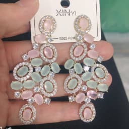Bilincolor Green Cubic Zircon Big Wedding Earring for Women