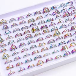 10Pcs/Lot Fashion Stainless Steel Rhinestone Stripe Rings For Women Mix Style Wedding Engagement Jewelry Party Gifts