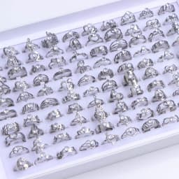 10Pcs/Lot Fashion Stainless Steel Rhinestone Stripe Rings For Women Mix Style Wedding Engagement Jewelry Party Gifts