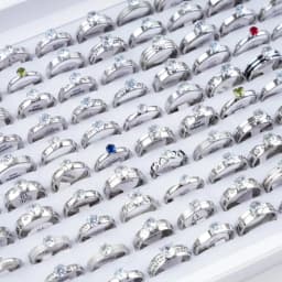 10Pcs/Lot Fashion Stainless Steel Rhinestone Stripe Rings For Women Mix Style Wedding Engagement Jewelry Party Gifts