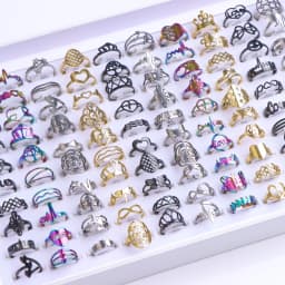 10Pcs/Lot Fashion Stainless Steel Rhinestone Stripe Rings For Women Mix Style Wedding Engagement Jewelry Party Gifts