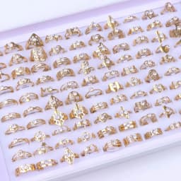 10Pcs/Lot Fashion Stainless Steel Rhinestone Stripe Rings For Women Mix Style Wedding Engagement Jewelry Party Gifts