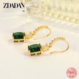 ZDADAN 925 Silver 18K Gold Square Emerald Drop Earrings For Women Wedding Jewelry