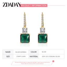 ZDADAN 925 Silver 18K Gold Square Emerald Drop Earrings For Women Wedding Jewelry