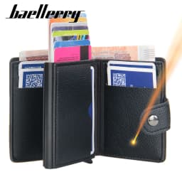 Baellerry New RFID Card Holder Short Men Wallets Name Engraved Brand Male Purse Luxury PU Leather Small Men's Popup Wallet