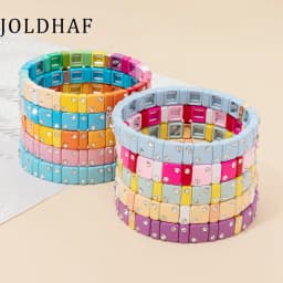 Enamel Bracelets For Women Inlaid Diamond Elastic Bangle Colorful Jewelry Gift