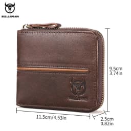 Bullcaptain retro RFID zipper with compartment men's wallet RFID credit card holder anti-theft leather mini men's wallet