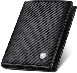Classic men's wallet,black carbon fiber card holder, multi-card slot compartment bag, RFID vertical zipper pocket coin purse