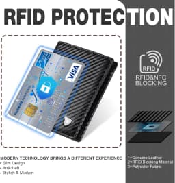 Classic men's wallet,black carbon fiber card holder, multi-card slot compartment bag, RFID vertical zipper pocket coin purse