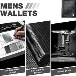 Classic men's wallet,black carbon fiber card holder, multi-card slot compartment bag, RFID vertical zipper pocket coin purse