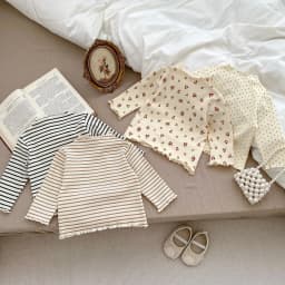 New Baby Long Sleeve T Shirt Girls Cotton Casual Tees Infant Ruffled Versatile Shirts Kids Floral Striped Bottoming Tops