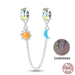 2024 New Hot Genuine 925 Sterling Silver Star Moon Sunflower Safety Chain Spacer Bead Charm for Brand Original Bracelet DIY