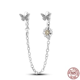 2024 New Hot Genuine 925 Sterling Silver Star Moon Sunflower Safety Chain Spacer Bead Charm for Brand Original Bracelet DIY