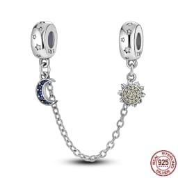 2024 New Hot Genuine 925 Sterling Silver Star Moon Sunflower Safety Chain Spacer Bead Charm for Brand Original Bracelet DIY