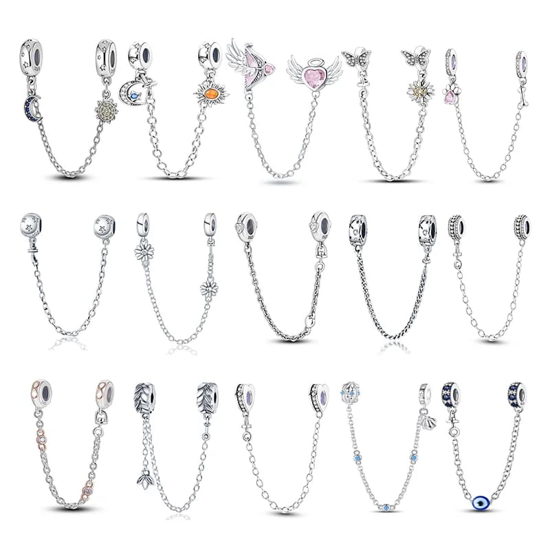 2024 New Hot Genuine 925 Sterling Silver Star Moon Sunflower Safety Chain Spacer Bead Charm for Brand Original Bracelet DIY
