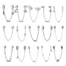 2024 New Hot Genuine 925 Sterling Silver Star Moon Sunflower Safety Chain Spacer Bead Charm for Brand Original Bracelet DIY