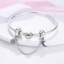 2024 New Hot Genuine 925 Sterling Silver Star Moon Sunflower Safety Chain Spacer Bead Charm for Brand Original Bracelet DIY