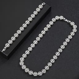 Men Hip Hop Round Smiley Tennis Chain Necklace HipHop Iced Out Bling 12mm Crystal Bracelet Necklaces Suit Fashion Charm Jewelry