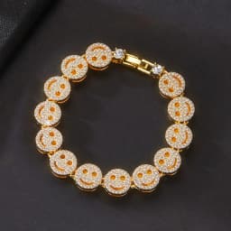 Men Hip Hop Round Smiley Tennis Chain Necklace HipHop Iced Out Bling 12mm Crystal Bracelet Necklaces Suit Fashion Charm Jewelry