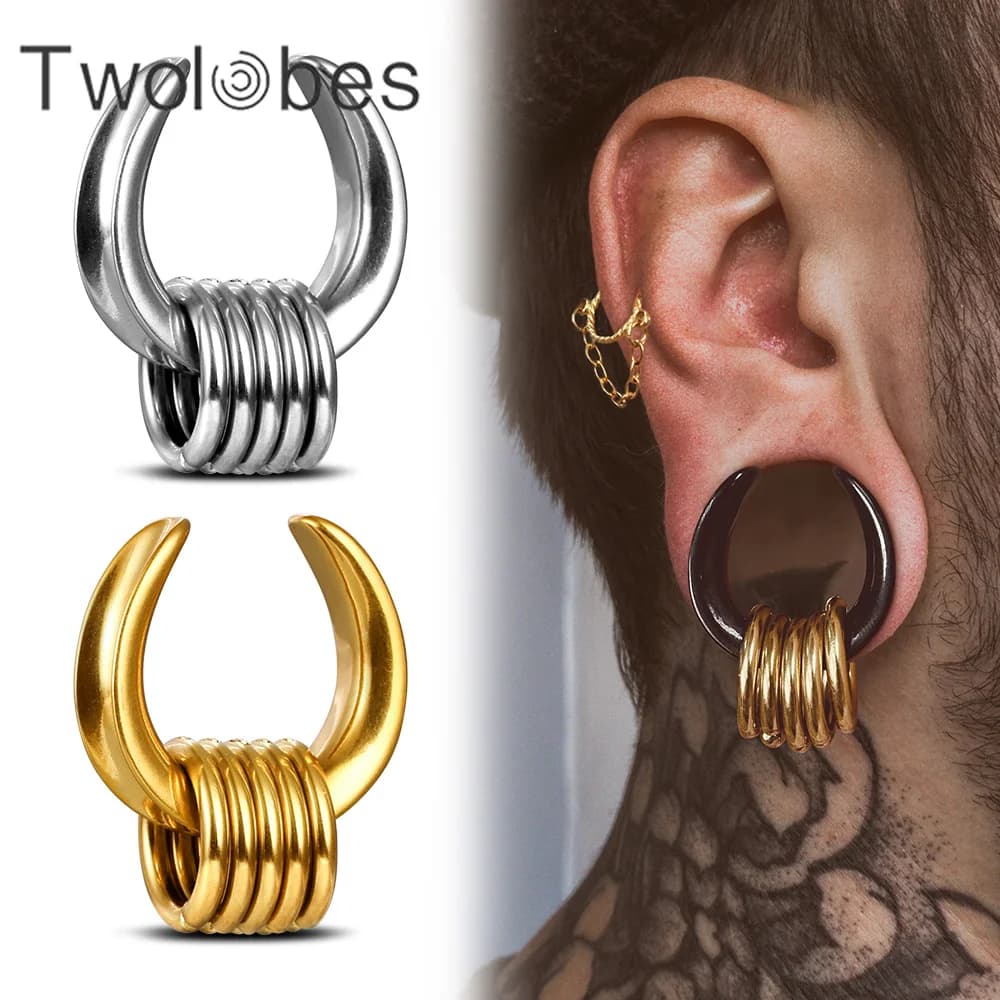 Twolobes 2PCS 316 Stainless Steel Ear Saddles with Loops Expander Piercing Women Men Body Jewelry Tunnels Stretcher