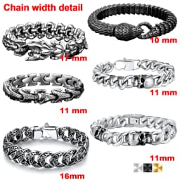 U7 19/21/23cm Thick Chain Bangle Bracelets for Man Snake Dragon Bones 10-17mm Wide Stainless Steel Gothic Punk Skeleton Jewelry