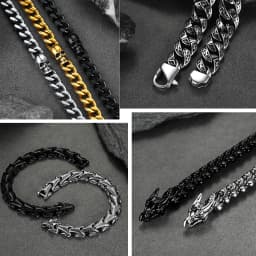U7 19/21/23cm Thick Chain Bangle Bracelets for Man Snake Dragon Bones 10-17mm Wide Stainless Steel Gothic Punk Skeleton Jewelry