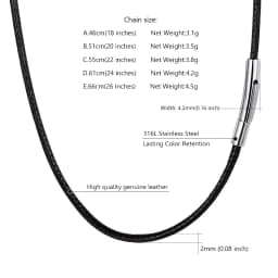 Men/Women 2mm Waxed Rope Braided Leather Necklace Cord Sturdy Chain Black/Brown 16"/18"/20"/22''/24"/26''/28''/30"