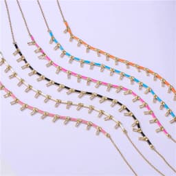 18K Gold Plated Brass Star CZ Necklace Enamel Drop Glaze Colorful Choker Adjustable Stackable Women's Jewelry Gift