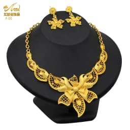 ANIID African Jewelry Set Big Necklace Dubai Ethiopian Gold Color Jewelery Earring Bracelet For Women Bridal Choker Wholesale