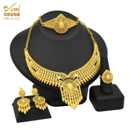 ANIID African Jewelry Set Big Necklace Dubai Ethiopian Gold Color Jewelery Earring Bracelet For Women Bridal Choker Wholesale