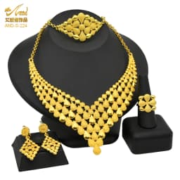 ANIID African Jewelry Set Big Necklace Dubai Ethiopian Gold Color Jewelery Earring Bracelet For Women Bridal Choker Wholesale