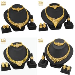ANIID African Jewelry Set Big Necklace Dubai Ethiopian Gold Color Jewelery Earring Bracelet For Women Bridal Choker Wholesale