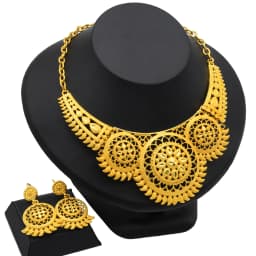 ANIID African Jewelry Set Big Necklace Dubai Ethiopian Gold Color Jewelery Earring Bracelet For Women Bridal Choker Wholesale