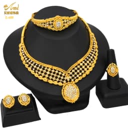 ANIID African Jewelry Set Big Necklace Dubai Ethiopian Gold Color Jewelery Earring Bracelet For Women Bridal Choker Wholesale