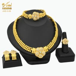 ANIID African Jewelry Set Big Necklace Dubai Ethiopian Gold Color Jewelery Earring Bracelet For Women Bridal Choker Wholesale