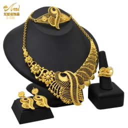 ANIID African Jewelry Set Big Necklace Dubai Ethiopian Gold Color Jewelery Earring Bracelet For Women Bridal Choker Wholesale