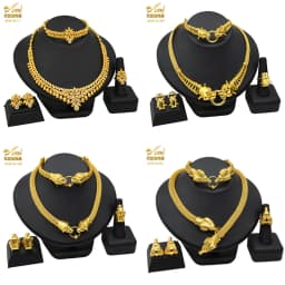 ANIID African Jewelry Set Big Necklace Dubai Ethiopian Gold Color Jewelery Earring Bracelet For Women Bridal Choker Wholesale