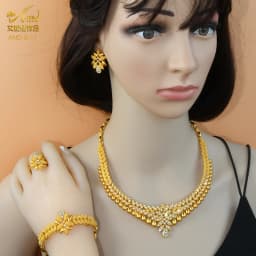 ANIID African Jewelry Set Big Necklace Dubai Ethiopian Gold Color Jewelery Earring Bracelet For Women Bridal Choker Wholesale